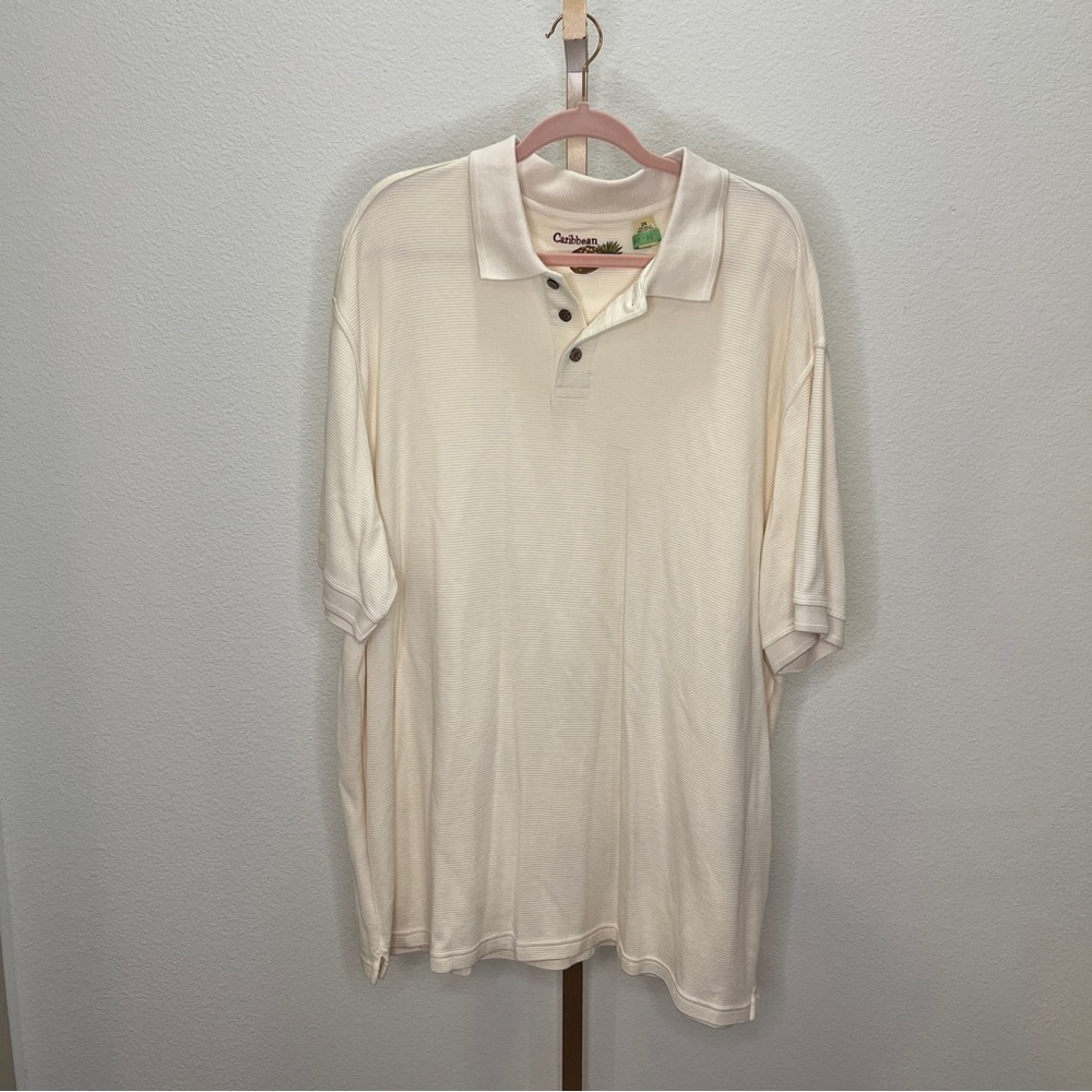 Caribbean Polo short sleeve shirt cream Silk blend 2X